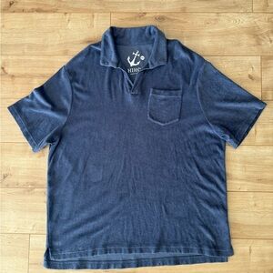 Hiho Men’s Terry Polo Shirt XXL Blue Soft Cotton Beach Lounge Pocket Top